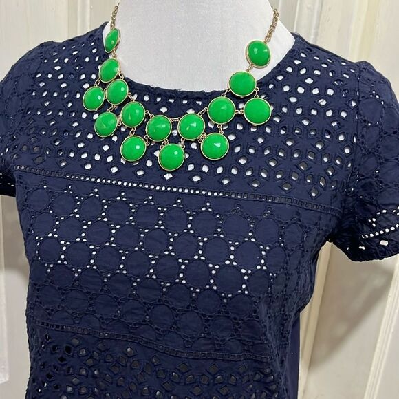 Joules Women's Size 4 Navy Open Weave Pull On T Shirt Blouse - Picture 1 of 8